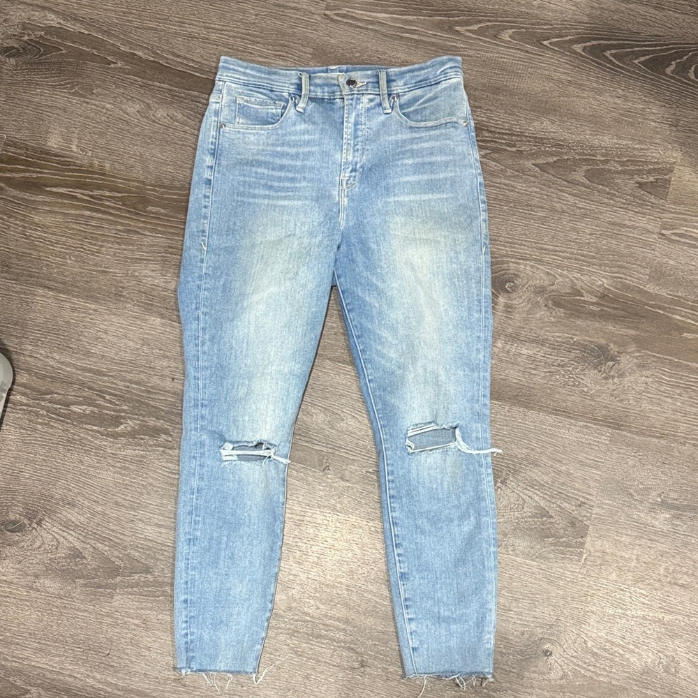 Good American Light Blue High-Rise Distressed Women’s Jeans